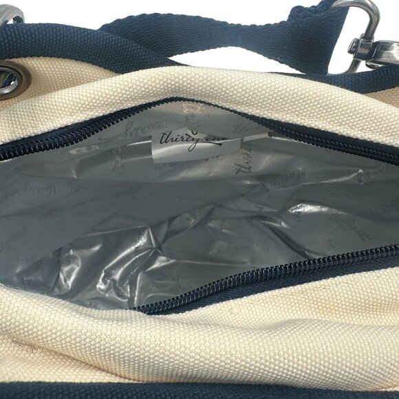 Thirty-One Gifts Canvas Crew Mini Thermal Tote In Cream & Navy Blue - Picture 4 of 7